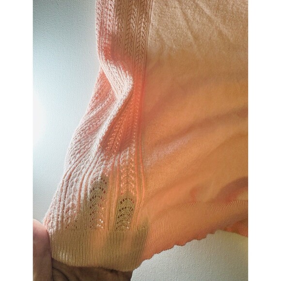 Mimi +‎ Daphne Pink Short Sleeve Ruffled Sweater Top Thin Semi Sheer Women's M - Picture 6 of 10